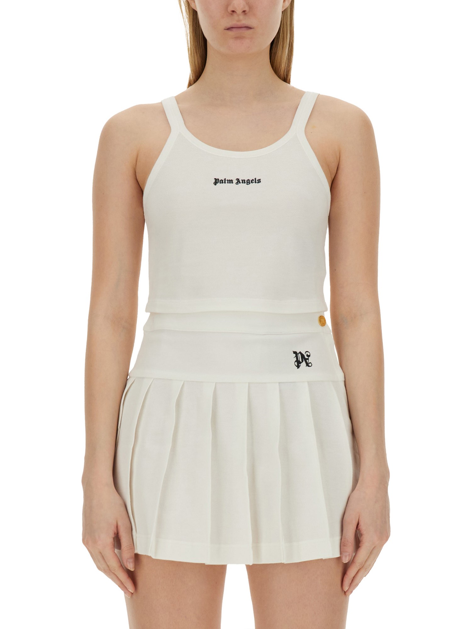 Shop Palm Angels Tank Top With Logo In White