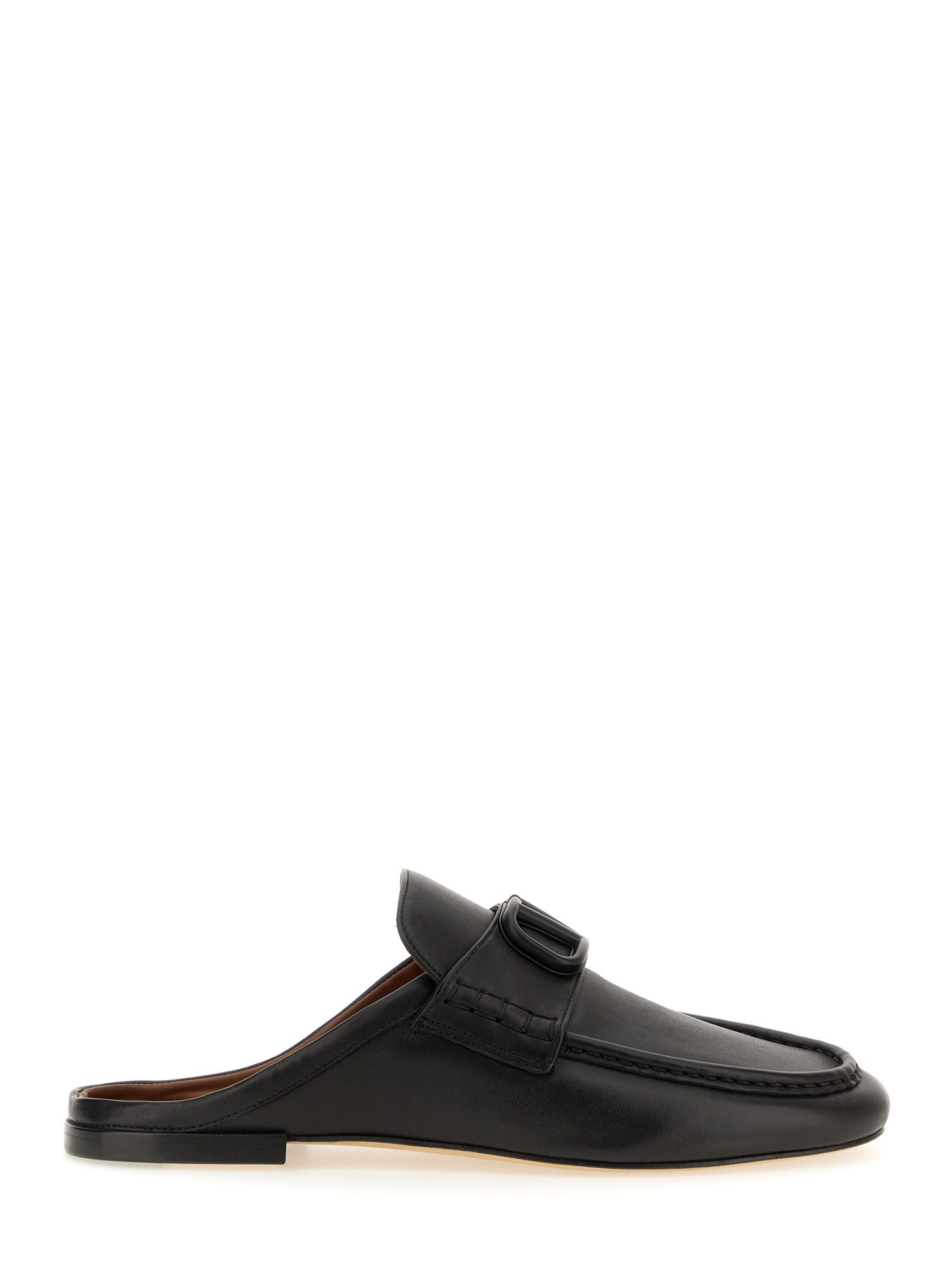 Valentino Vlogo Leather Slippers In Black