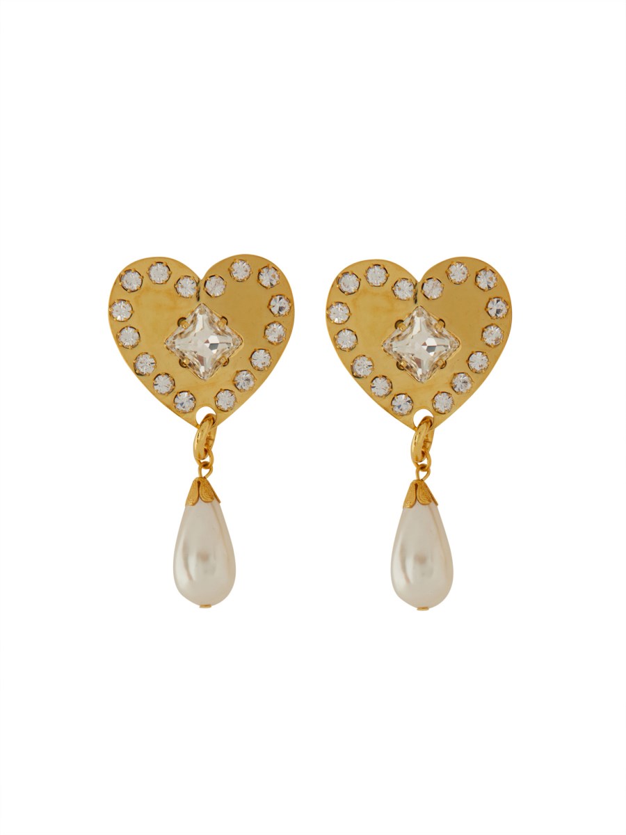 ALESSANDRA RICH METAL HEART EARRINGS WITH CRYSTALS AND PEARL