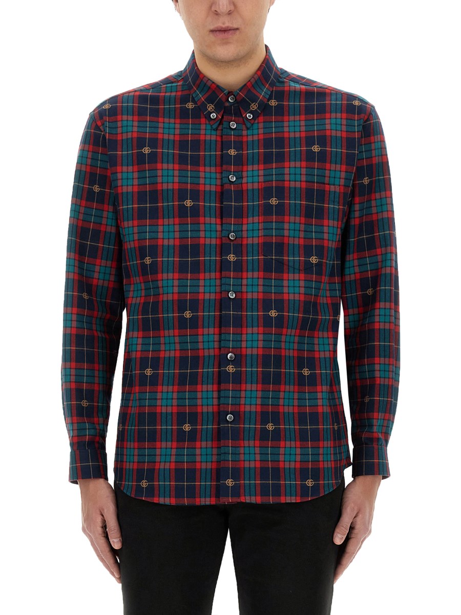 GUCCI CAMICIA IN TARTAN DI COTONE CON DOPPIA G