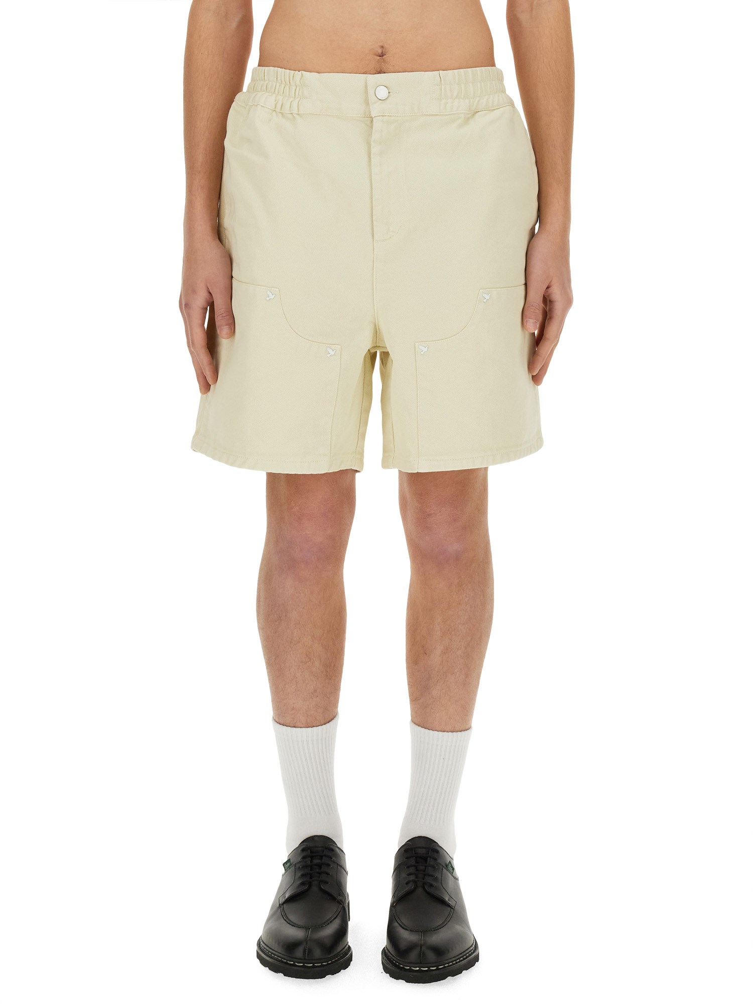 3paradis Stud-embellished Cotton Bermuda Shorts In Beige