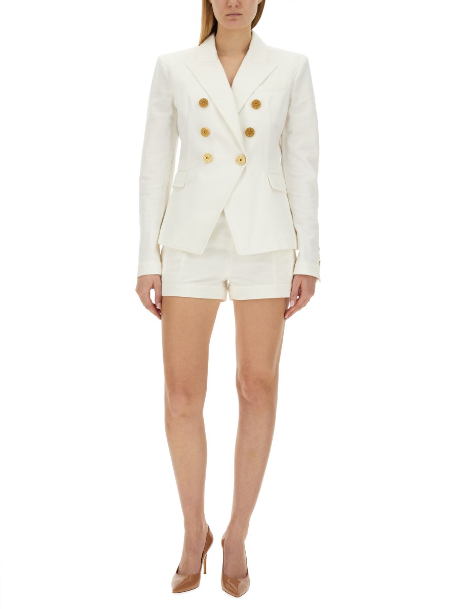 Double-breasted crêpe blazer in beige - The Sei