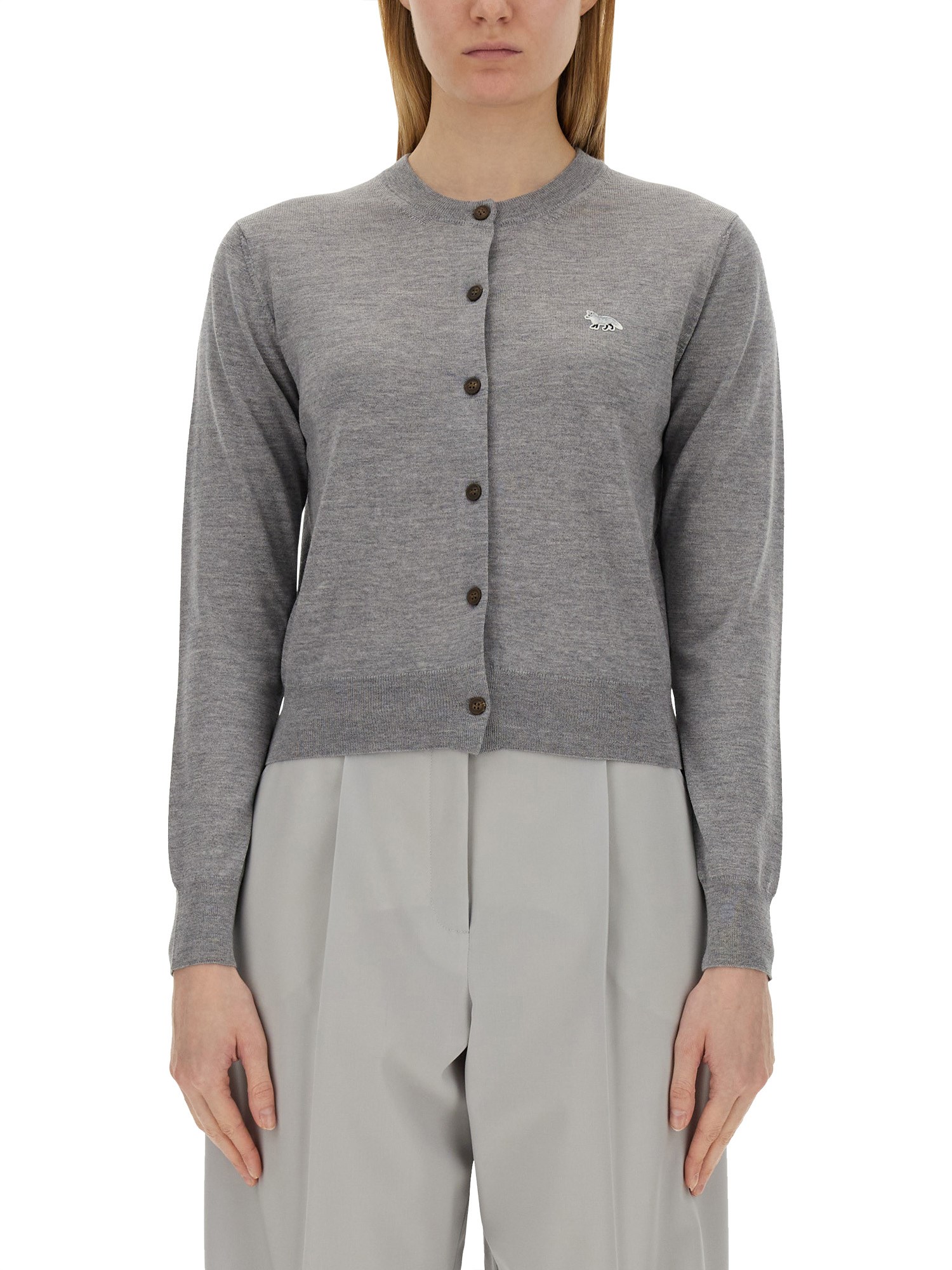 Shop Maison Kitsuné Wool Cardigan In Grey