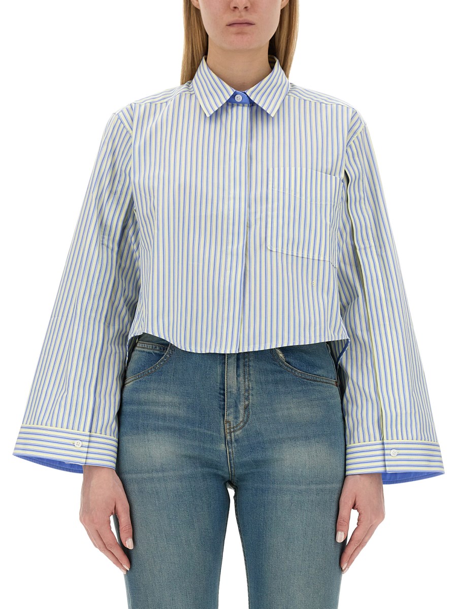 VICTORIA BECKHAM CAMICIA CROPPED FIT CON MOTIVO RIGA IN POPELINE DI COTONE