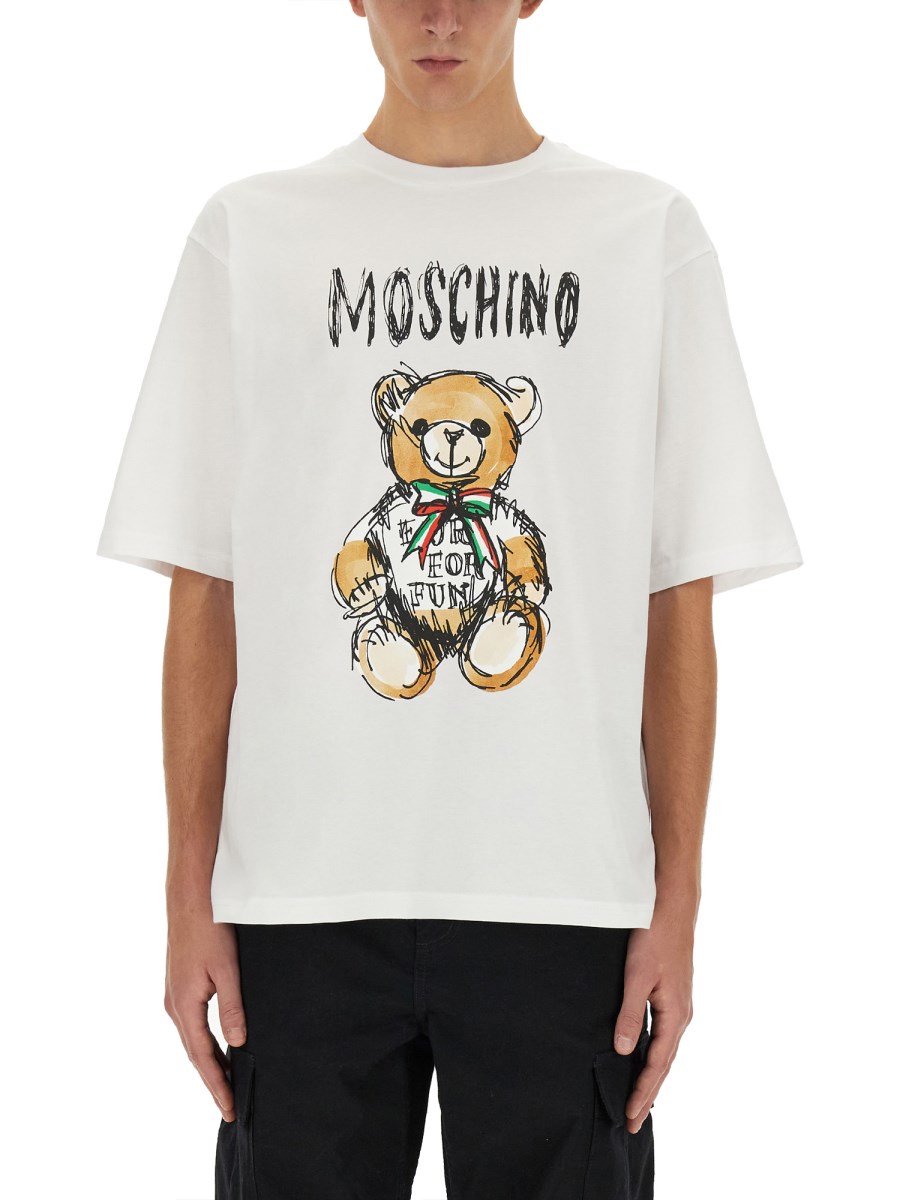 MOSCHINO T-SHIRT IN JERSEY DI COTONE CON STAMPA LOGO