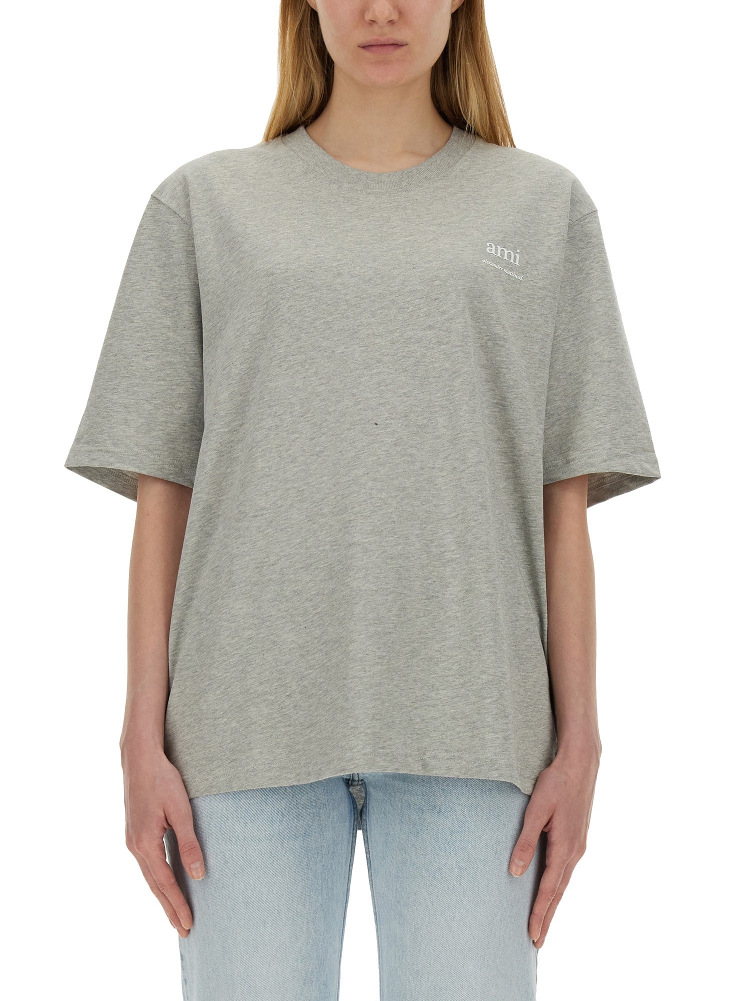 Shop Ami Alexandre Mattiussi T-shirt With Logo In Grey