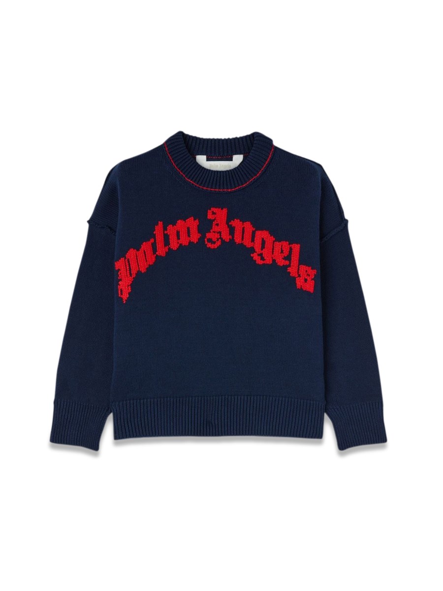 curved logo knit crew