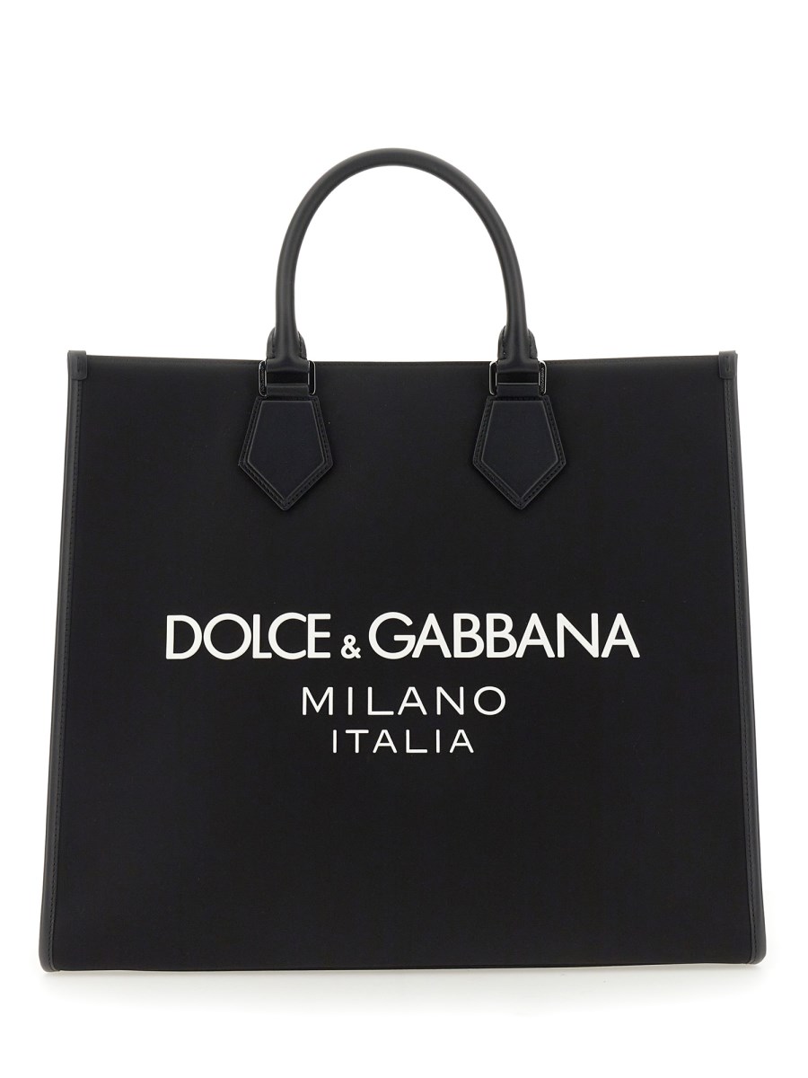 DOLCE & GABBANA BORSA SHOPPING GRANDE IN NYLON CON LOGO GOMMATO