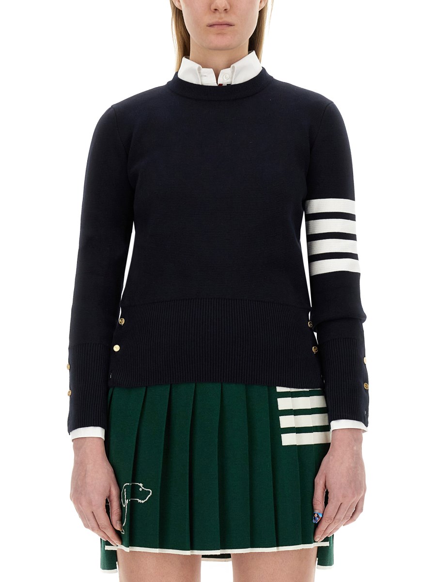 THOM BROWNE MAGLIA IN COTONE PUNTO MILANO CON 4 BAR