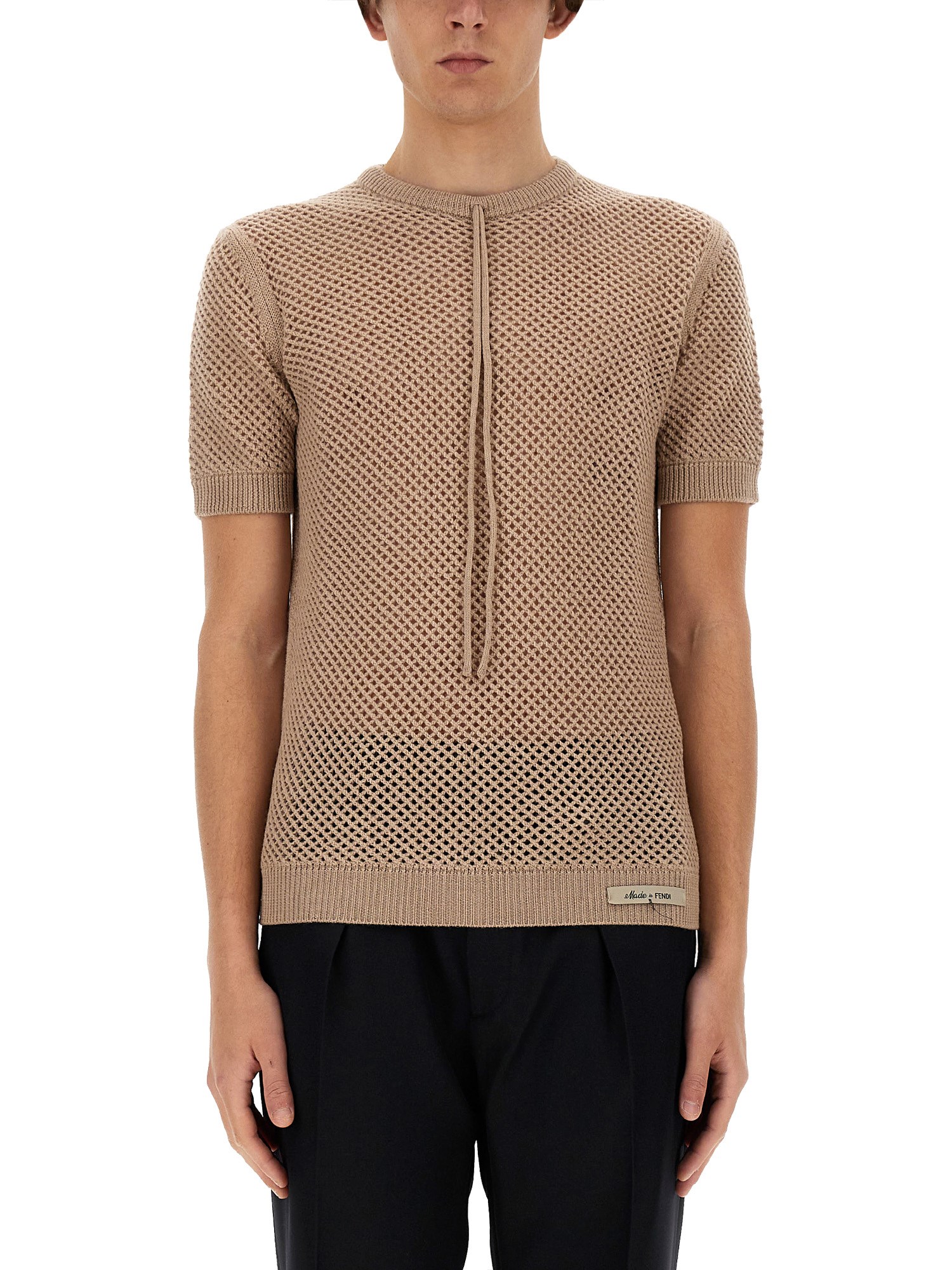 Fendi Wool Mesh Jumper In Beige