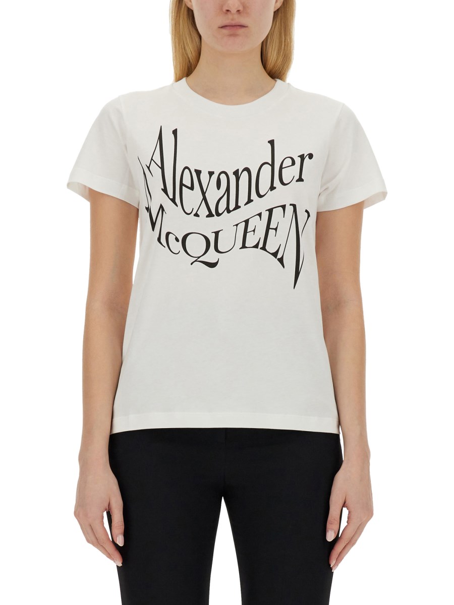 ALEXANDER McQUEEN T-SHIRT IN JERSEY DI COTONE CON STAMPA LOGO