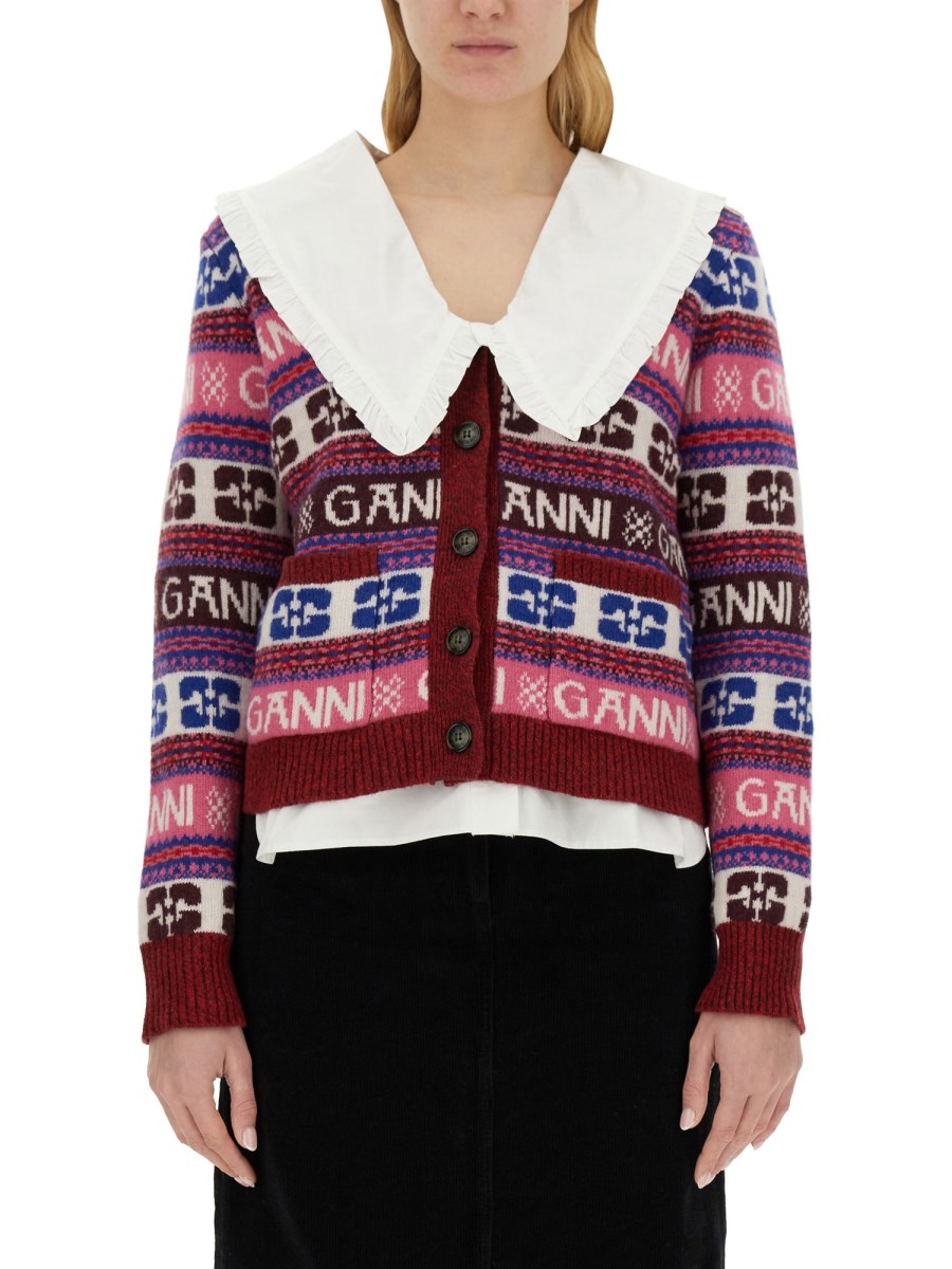 GANNI CARDIGAN IN LANA CON SCOLLO A V