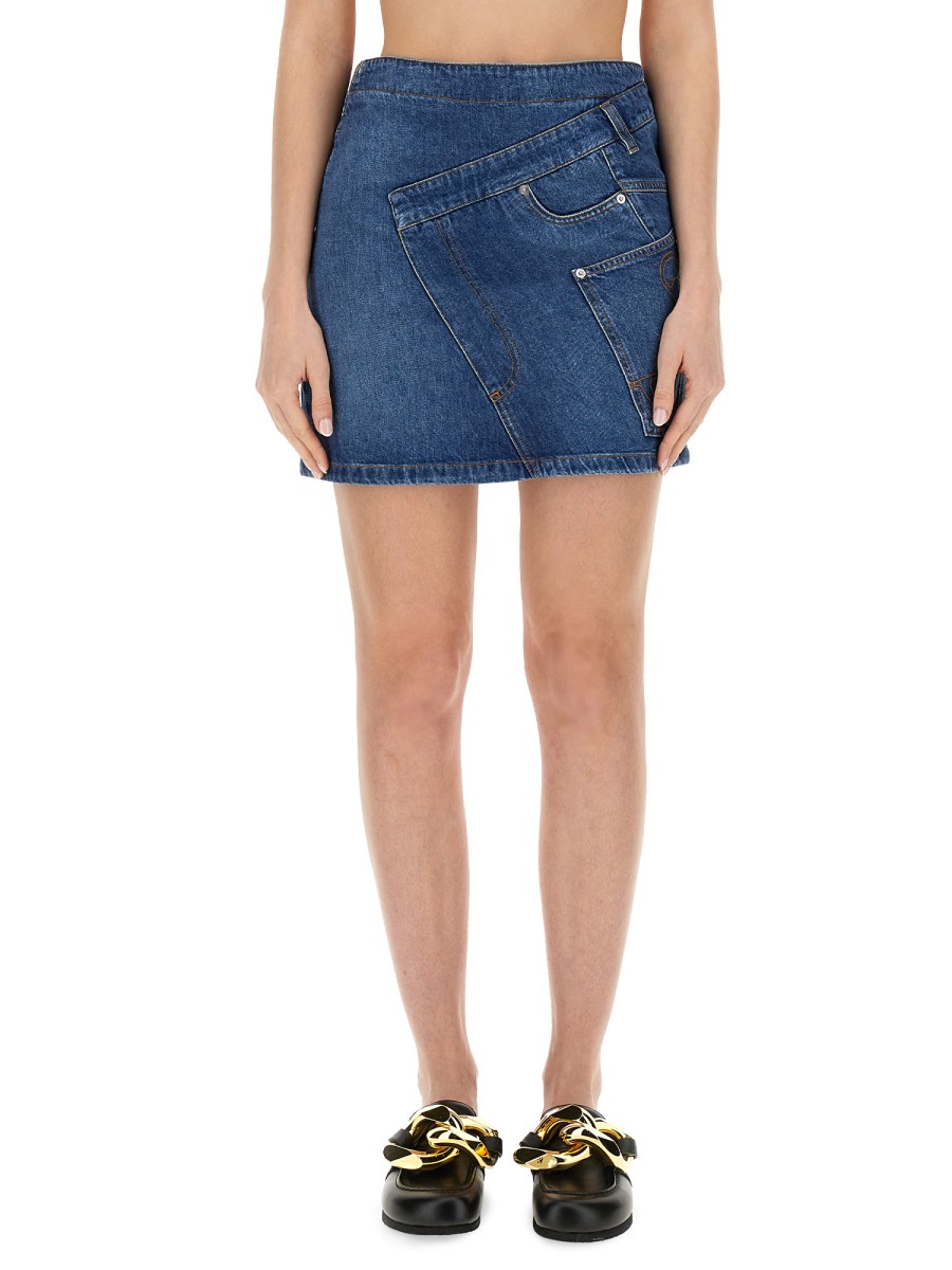 JW ANDERSON MINIGONNA IN DENIM CON DESIGN ATTORCIGLIATO