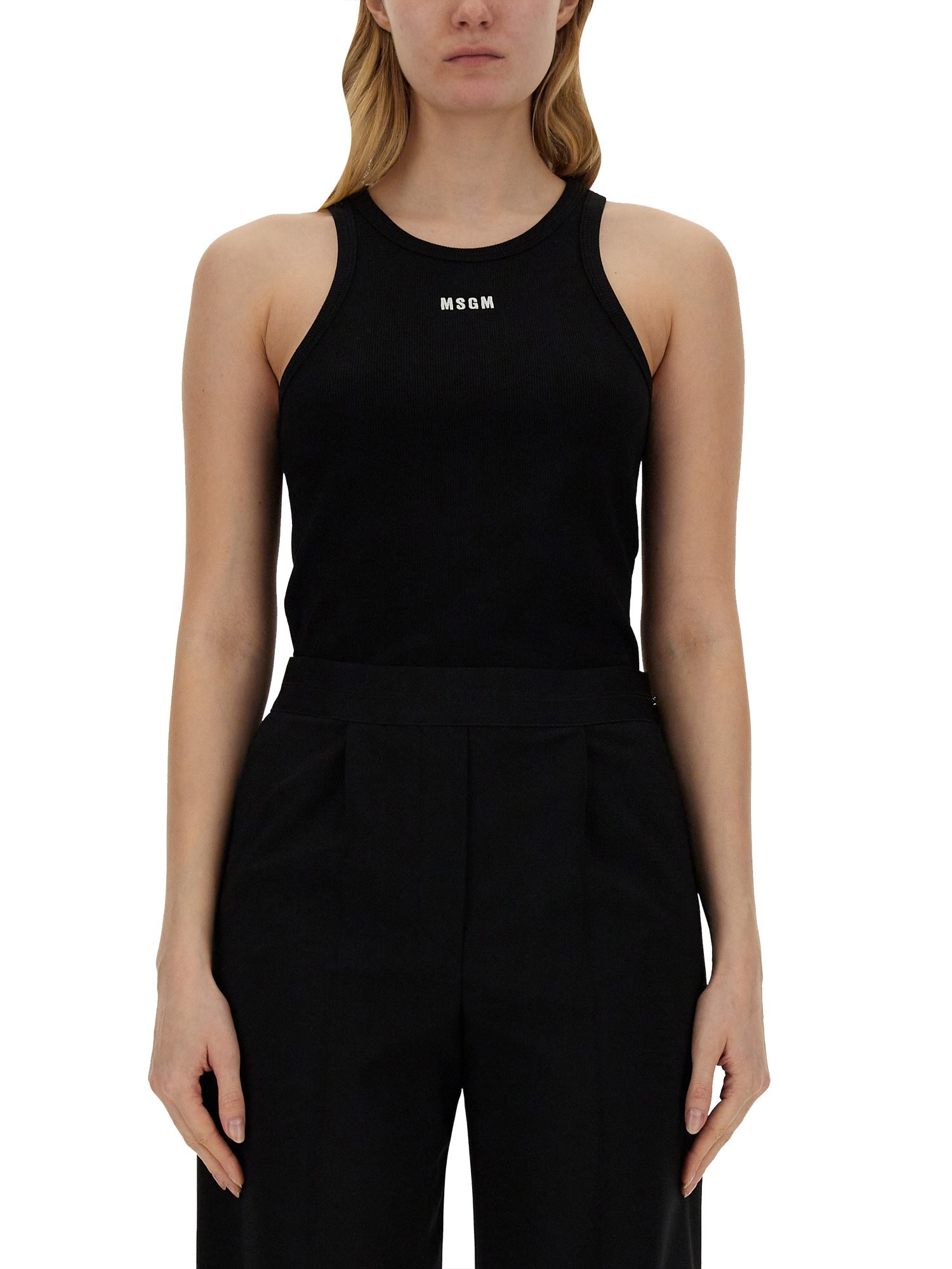 Shop Msgm Tops With Logo In Black