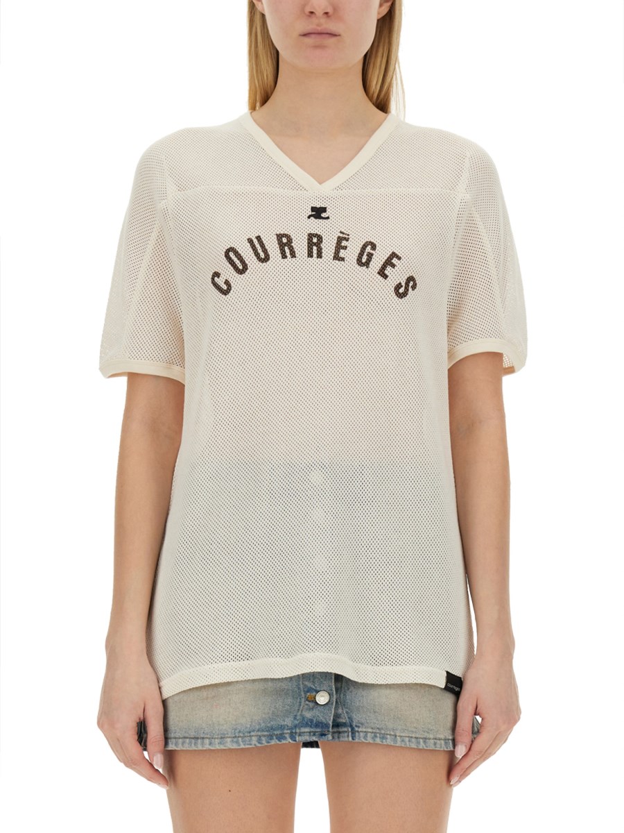 COURREGES T-SHIRT CON SCOLLO A V E LOGO