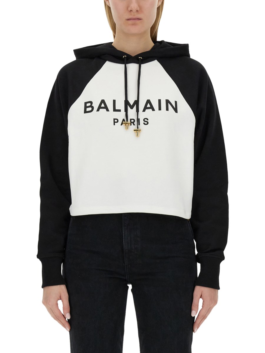 BALMAIN FELPA CROPPED CON STAMPA LOGO