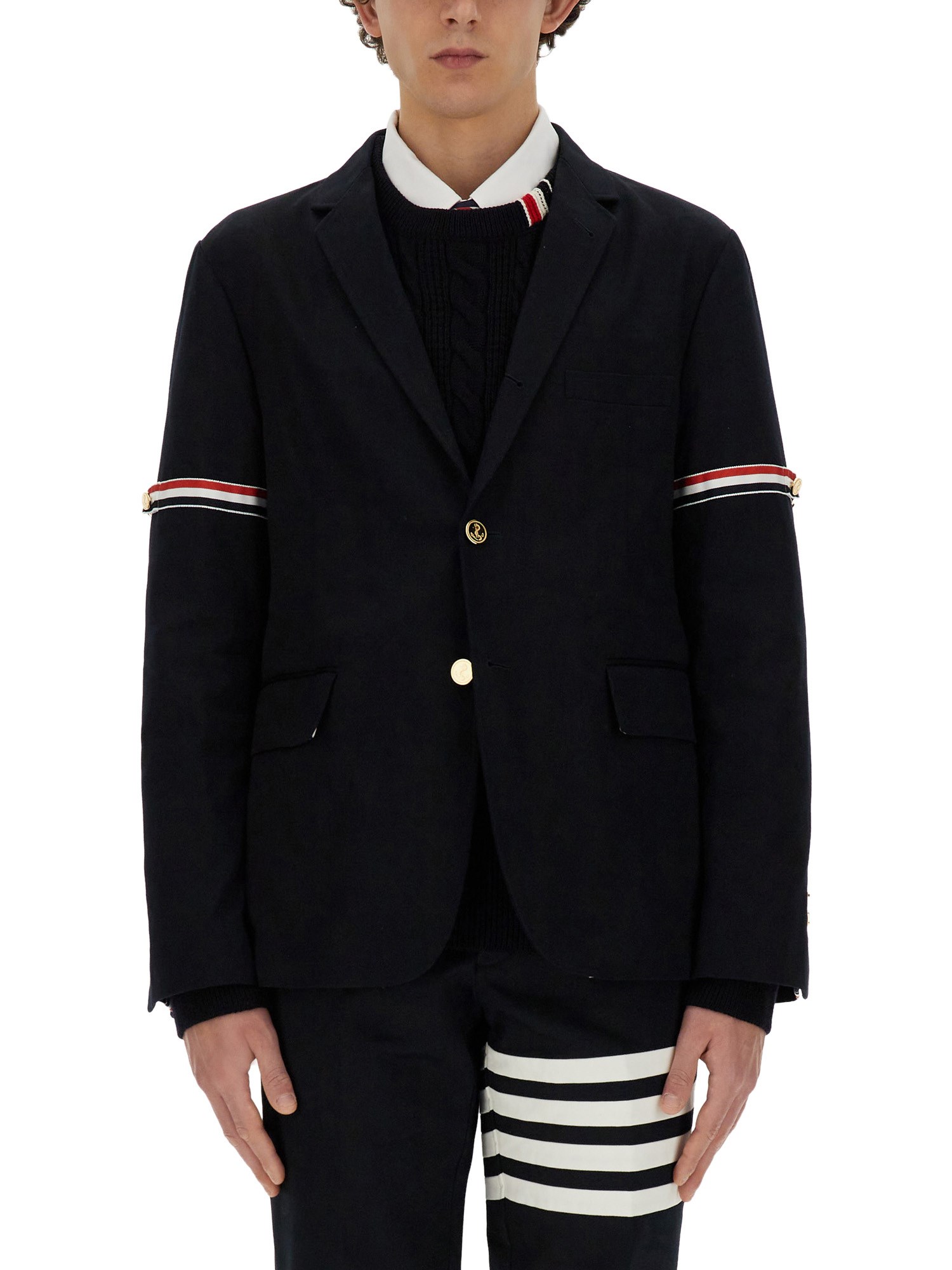 Shop Thom Browne Single-breasted Jacket In Blue