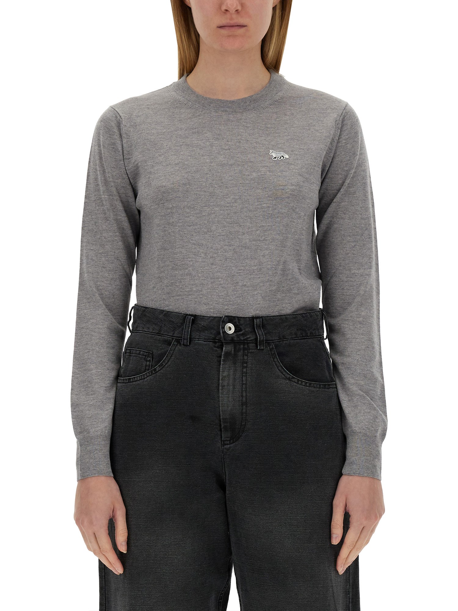 Maison Kitsuné "baby Fox" Jersey In Grey