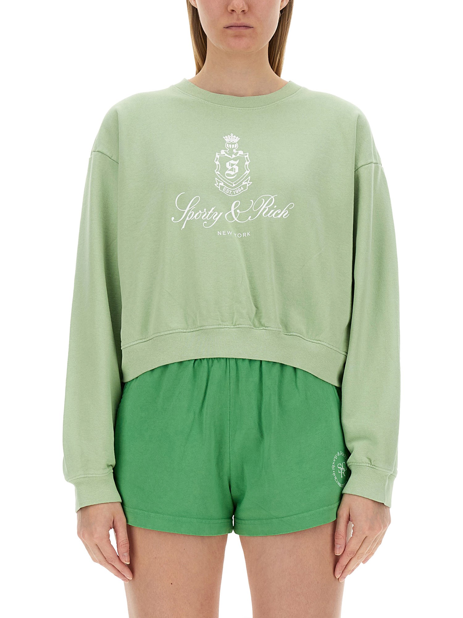 Shop Sporty And Rich Cropped Sweatshirt In Green