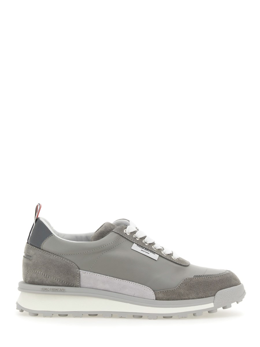 THOM BROWNE SNEAKER CON LOGO IN ECO NYLON E PELLE