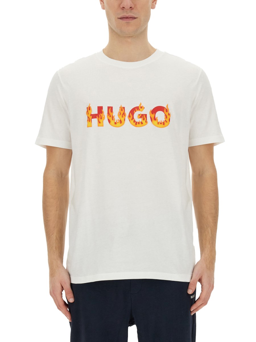 HUGO T-SHIRT IN JERSEY DI COTONE CON STAMPA LOGO