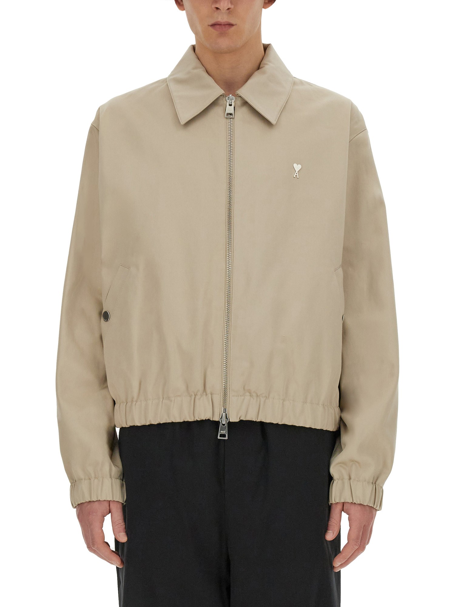 Shop Ami Alexandre Mattiussi Jacket With Zip In Beige