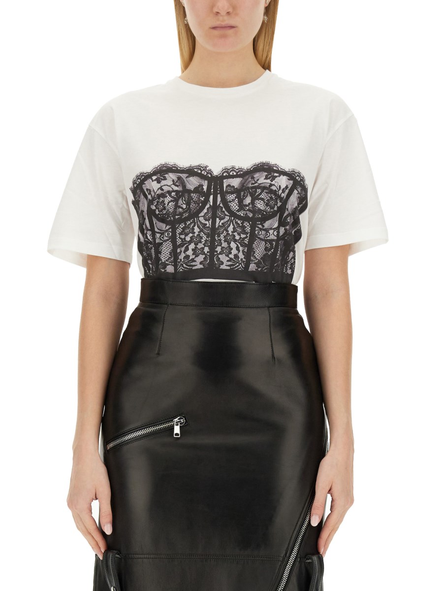 ALEXANDER McQUEEN - COTTON JERSEY T-SHIRT WITH LACE CORSET