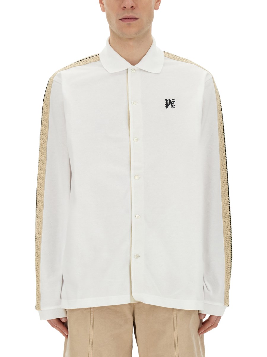 PALM ANGELS POLO CON MONOGRAM IN COTONE