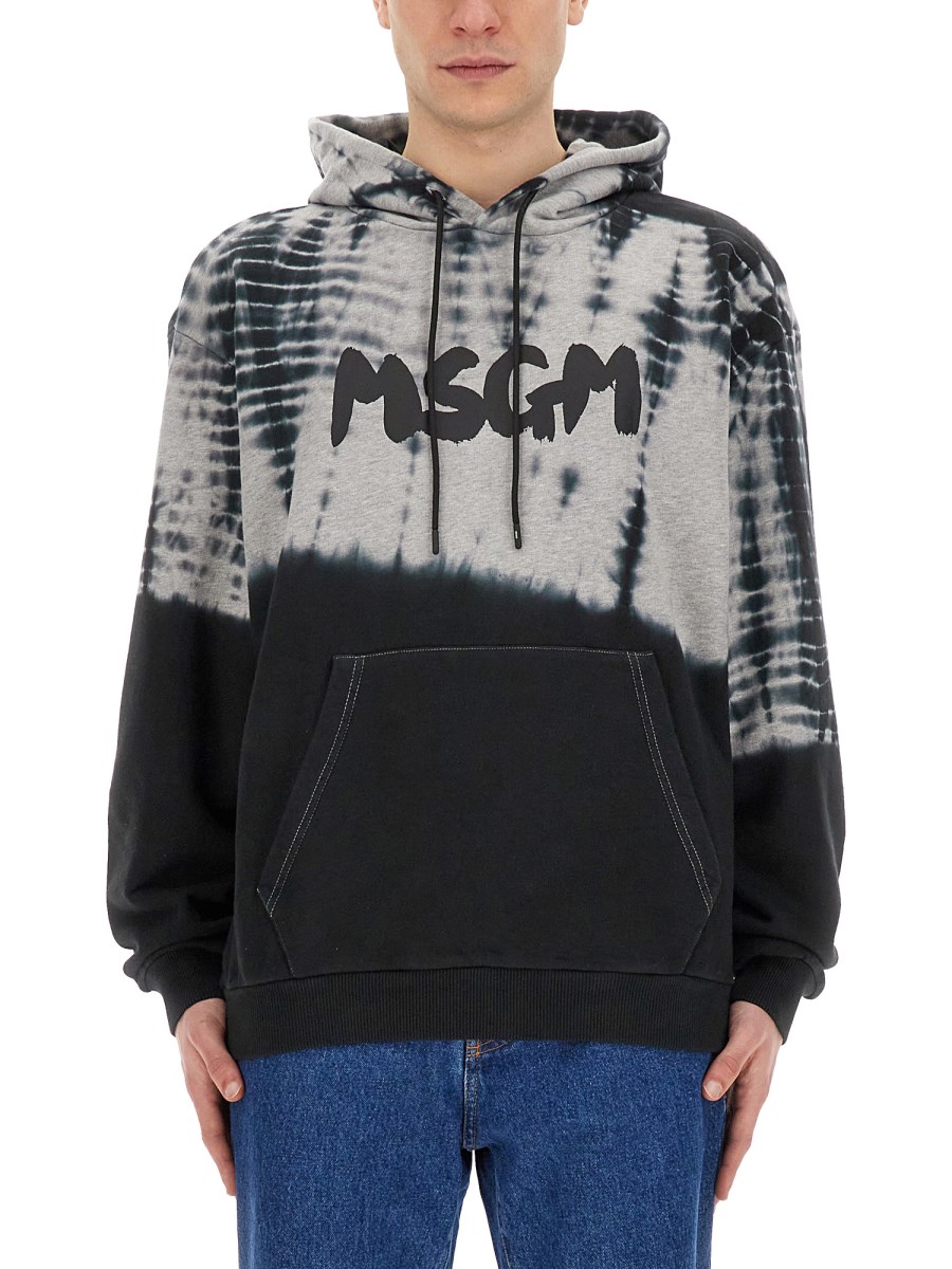 MSGM FELPA CON NUOVO LOGO PENNELLATO CON TRATTAMENTO TIE & DYE