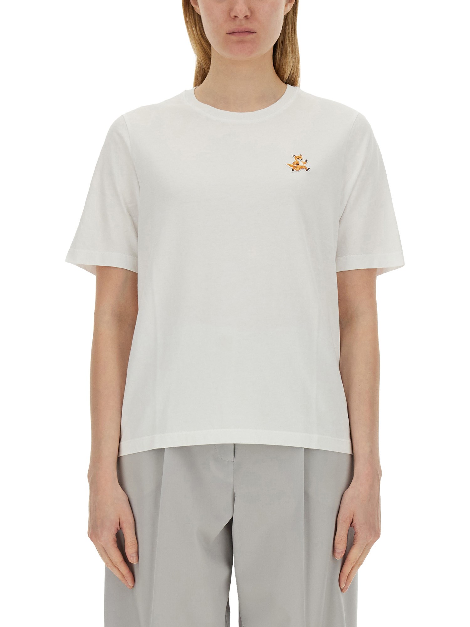 Shop Maison Kitsuné "speedy Fox Patch" T-shirt In White