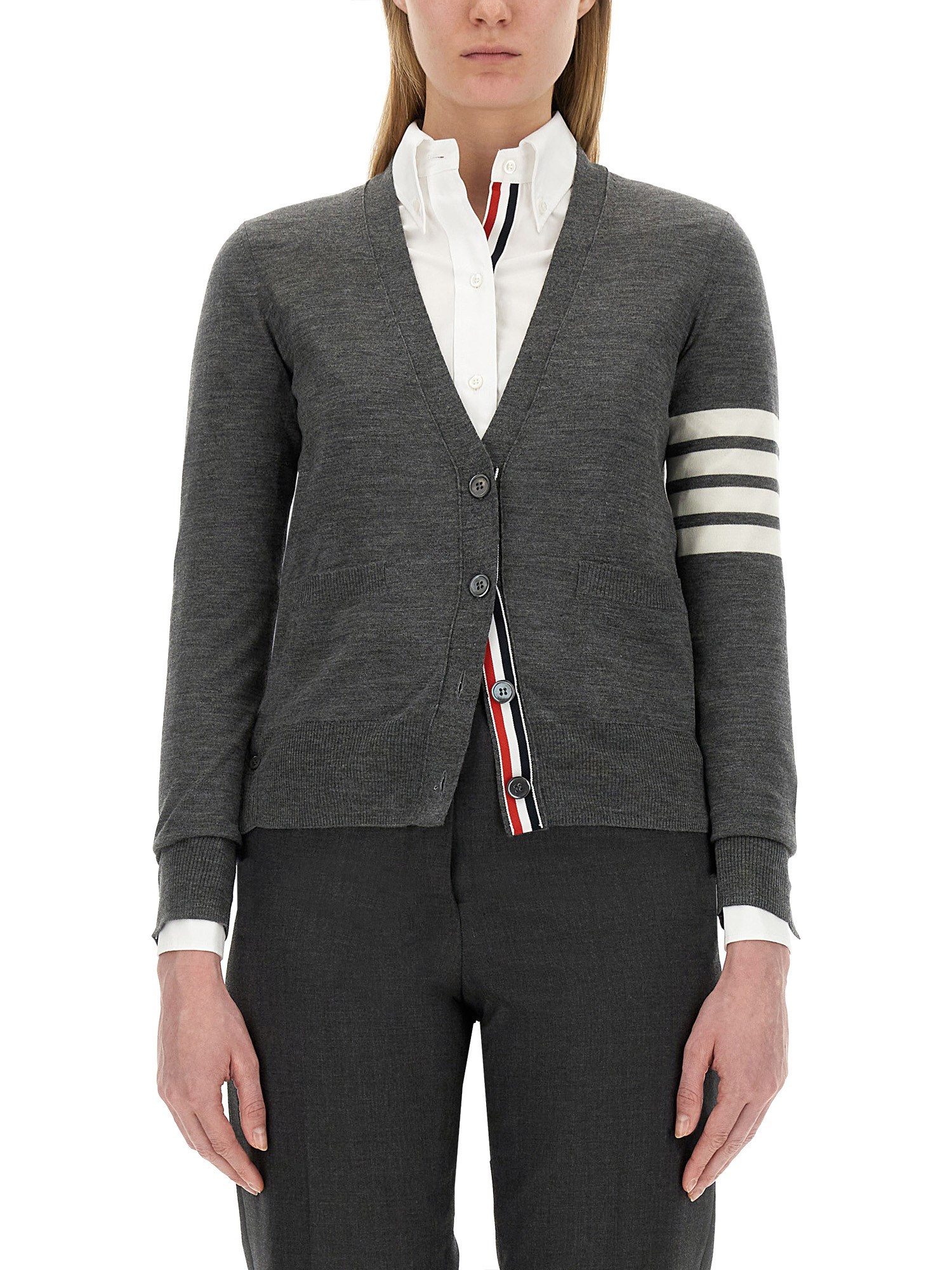 Shop Thom Browne Relaxed Fit Cardigan In Grey