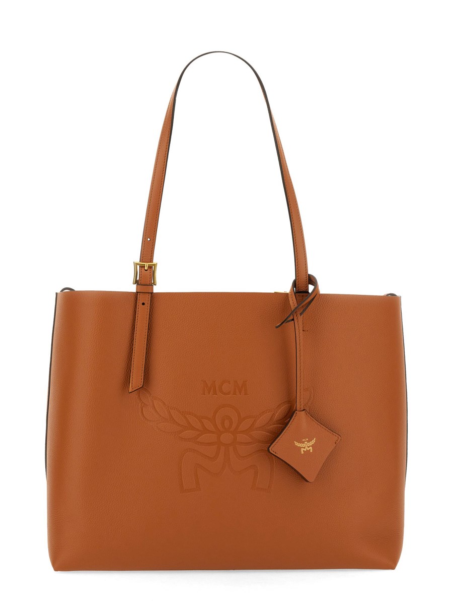 MCM BORSA SHOPPING "HIMMEL" MEDIUM IN PELLE CON LOGO IN RILIEVO