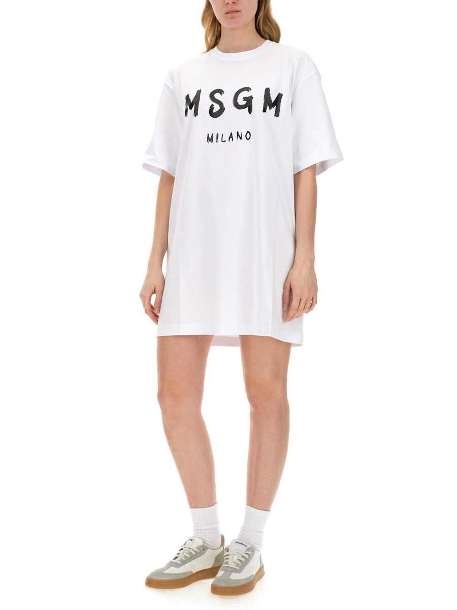 MSGM COTTON T SHIRT DRESS WITH BRUSHED LOGO PRINT Eleonora Bonucci