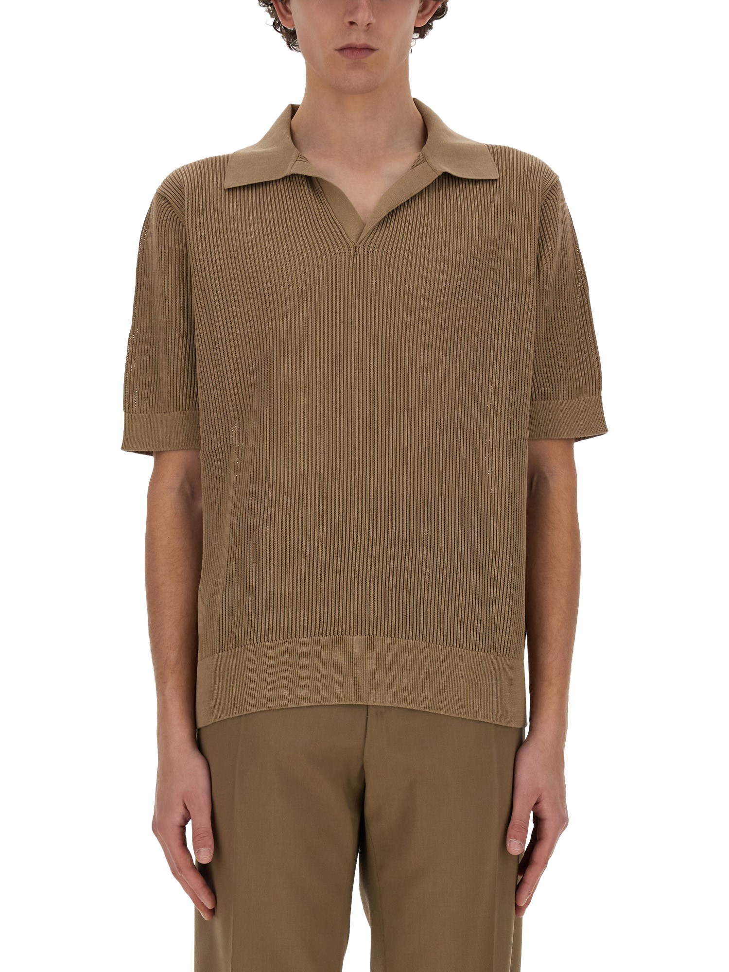 Dolce & Gabbana Perforated Polo Shirt In Beige