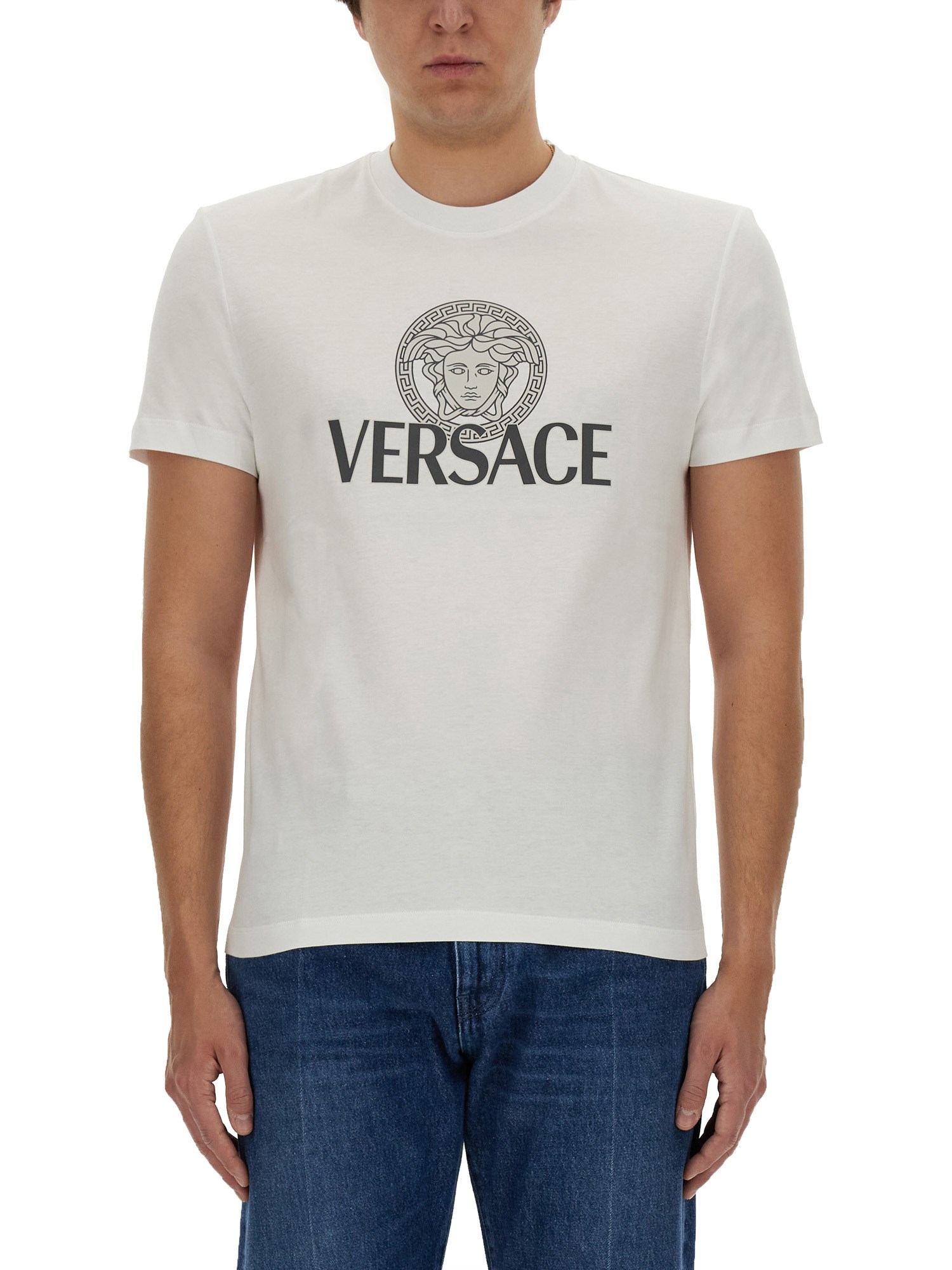 Versace Jersey Cotton T-shirt With Iconic Print In White