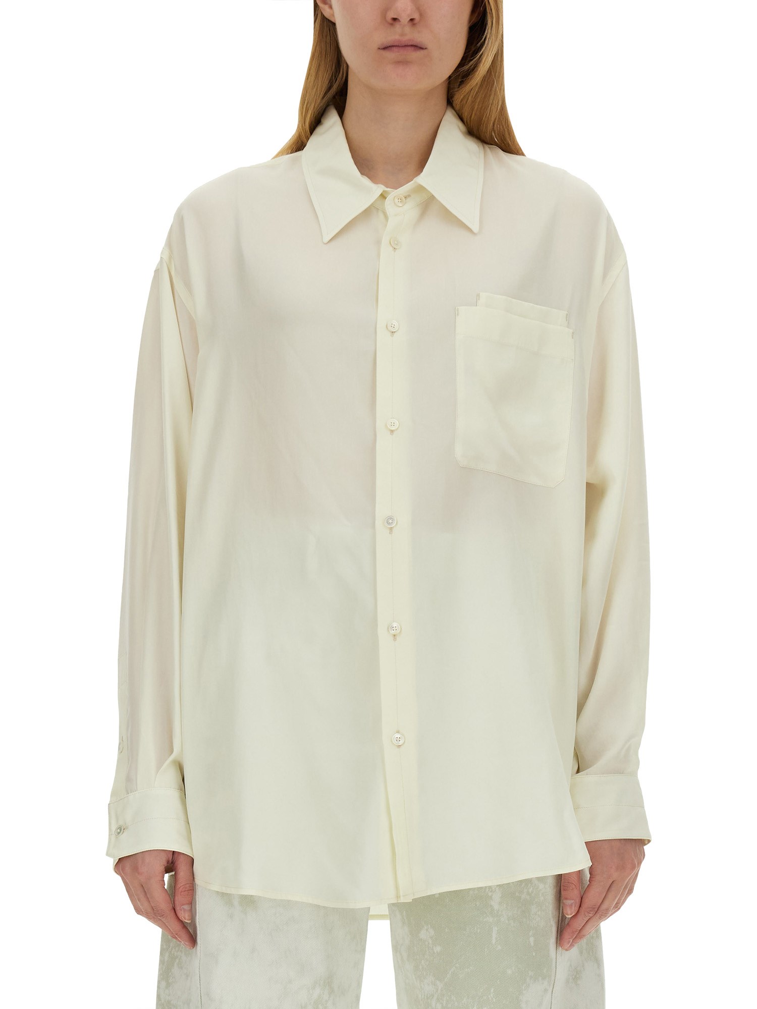 Shop Lemaire Lyocell Shirt In Ivory