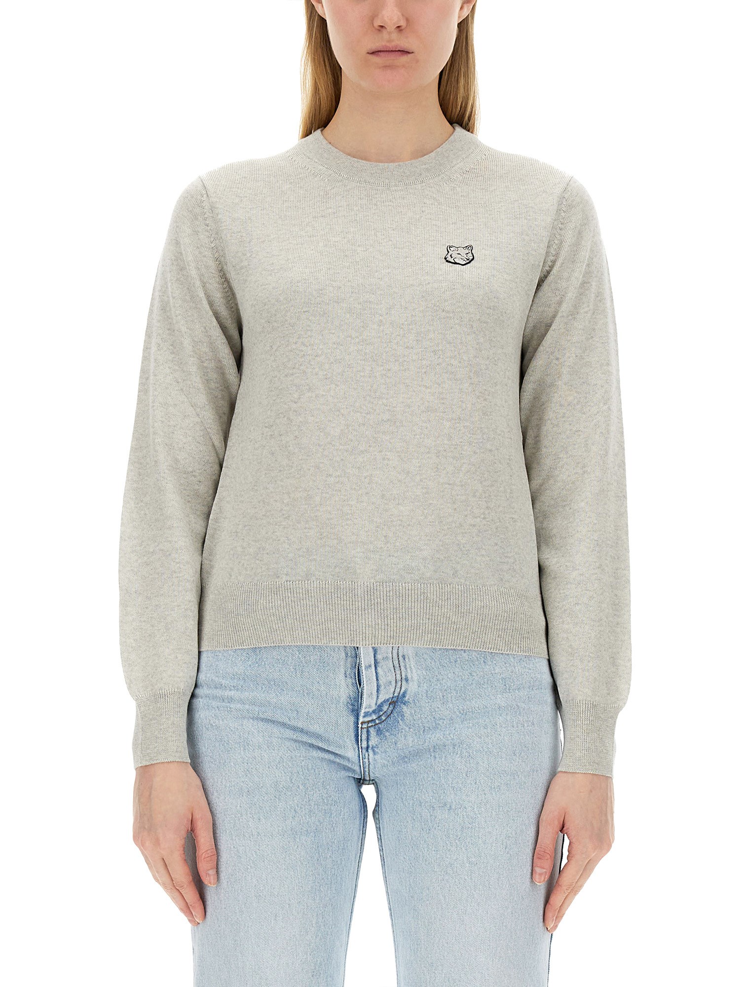 Maison Kitsuné Knitted Fox Head Sweater In Grey