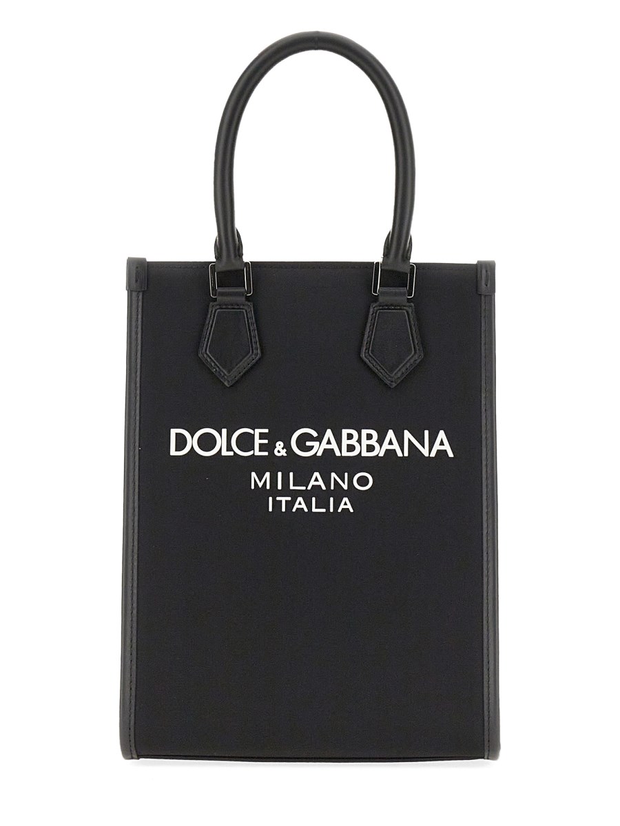 DOLCE & GABBANA BORSA SMALL IN NYLON CON LOGO GOMMATO