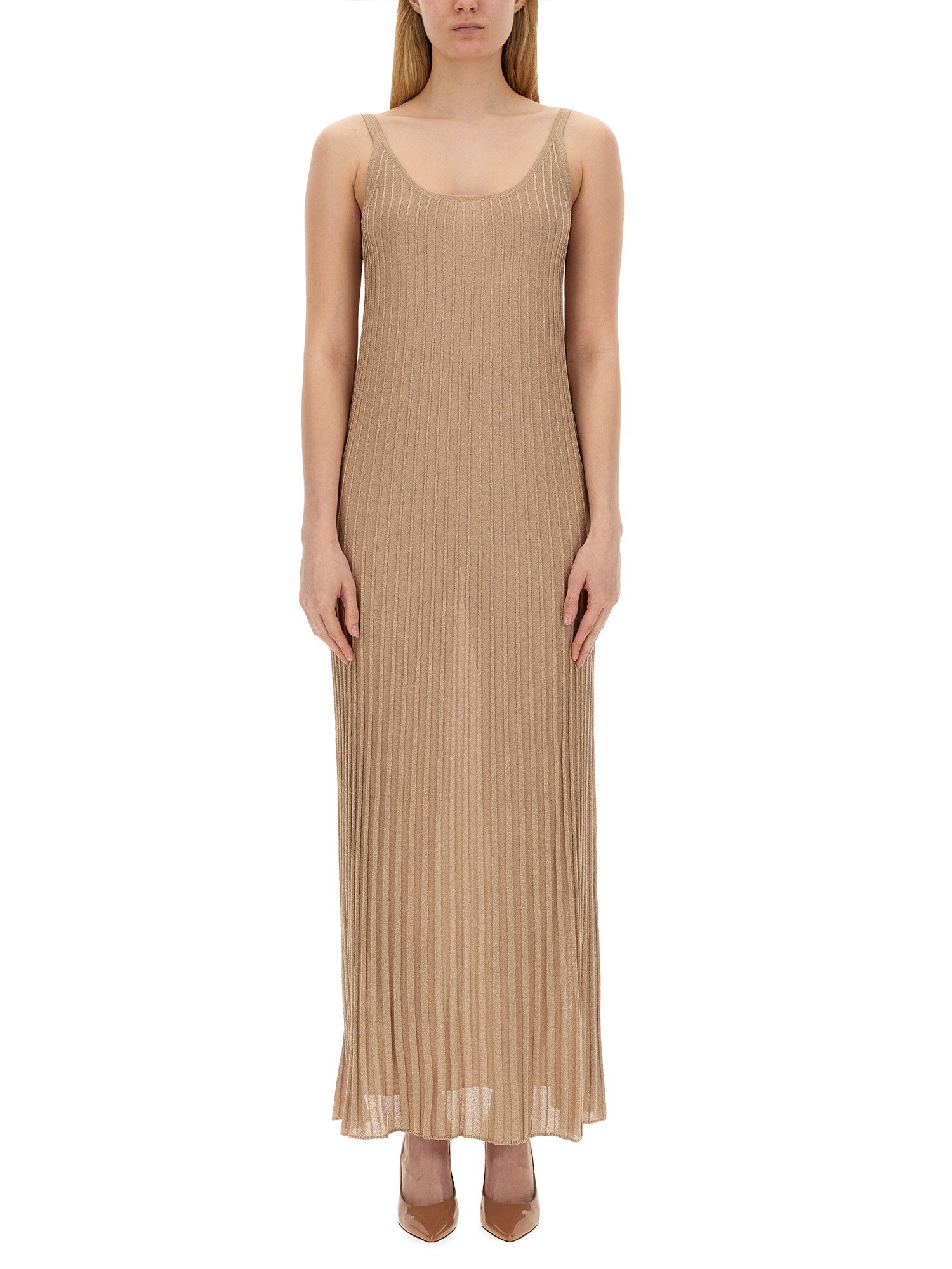 Max Mara Ritmo Lurex Gold Viscose Dress In Nude