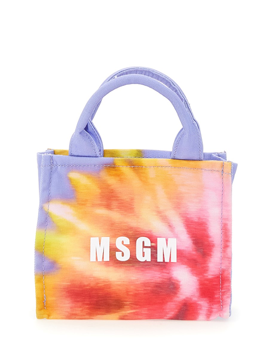 MSGM BORSA TOTE MINI IN CANVAS CON STAMPA DESERT FLOWER