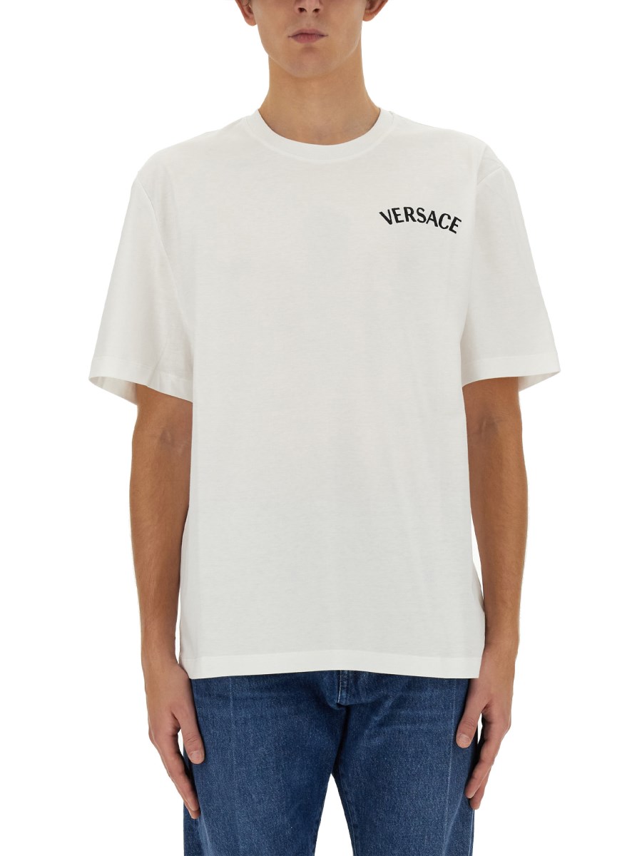 VERSACE T-SHIRT IN JERSEY DI COTONE CON STAMPA LOGO