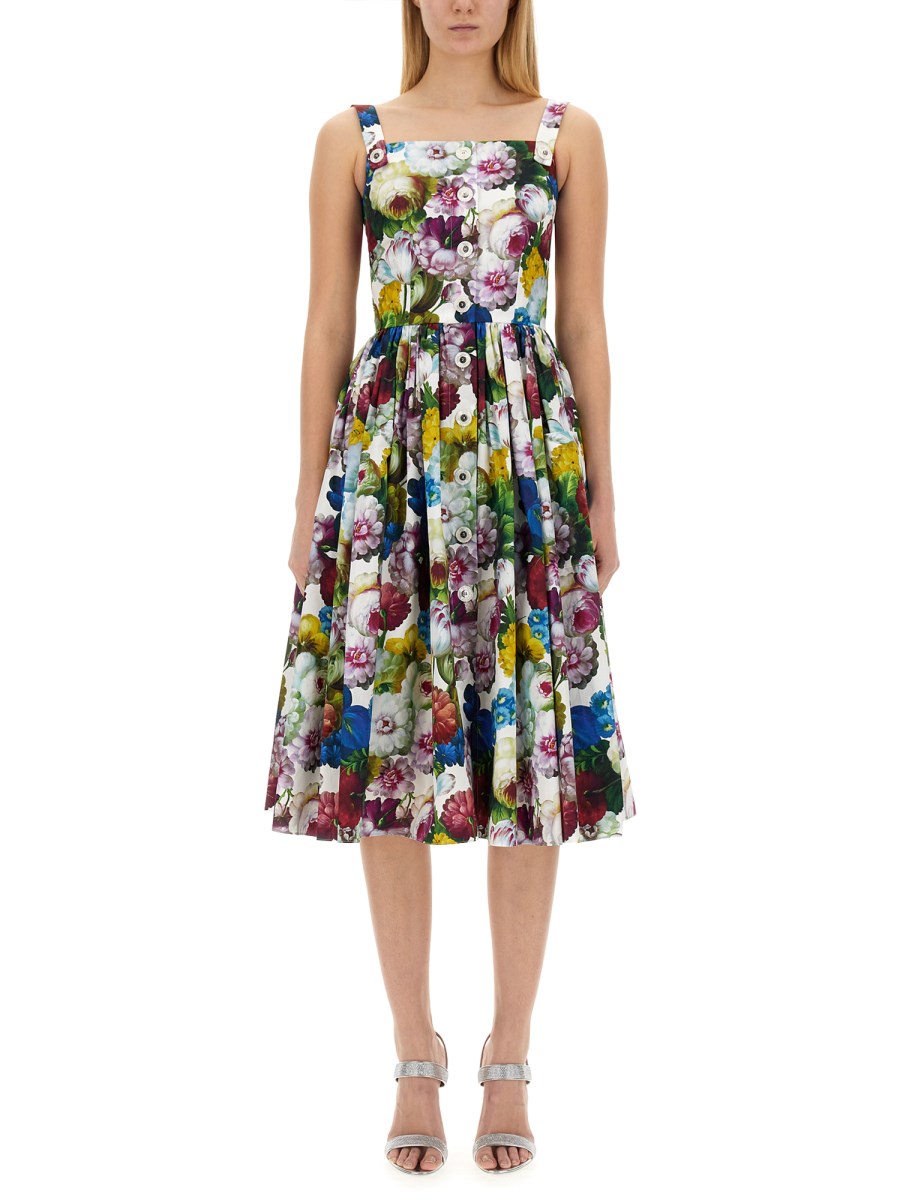 Dolce&Gabbana Floral-Print Sleeveless Bustier Midi Dress