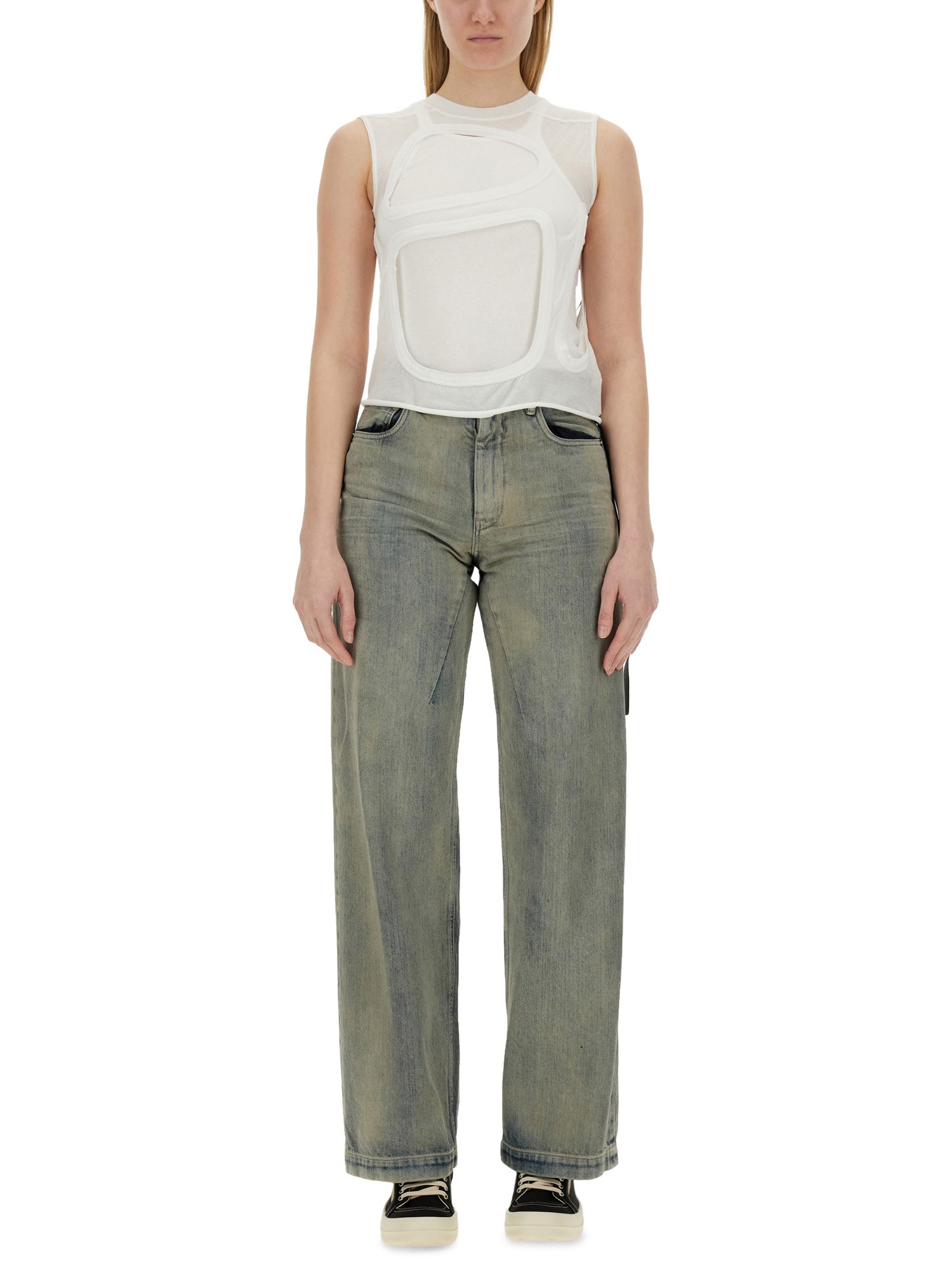 Rick Owens Drkshdw Sheer Sleeveless Top Cut-outs In White