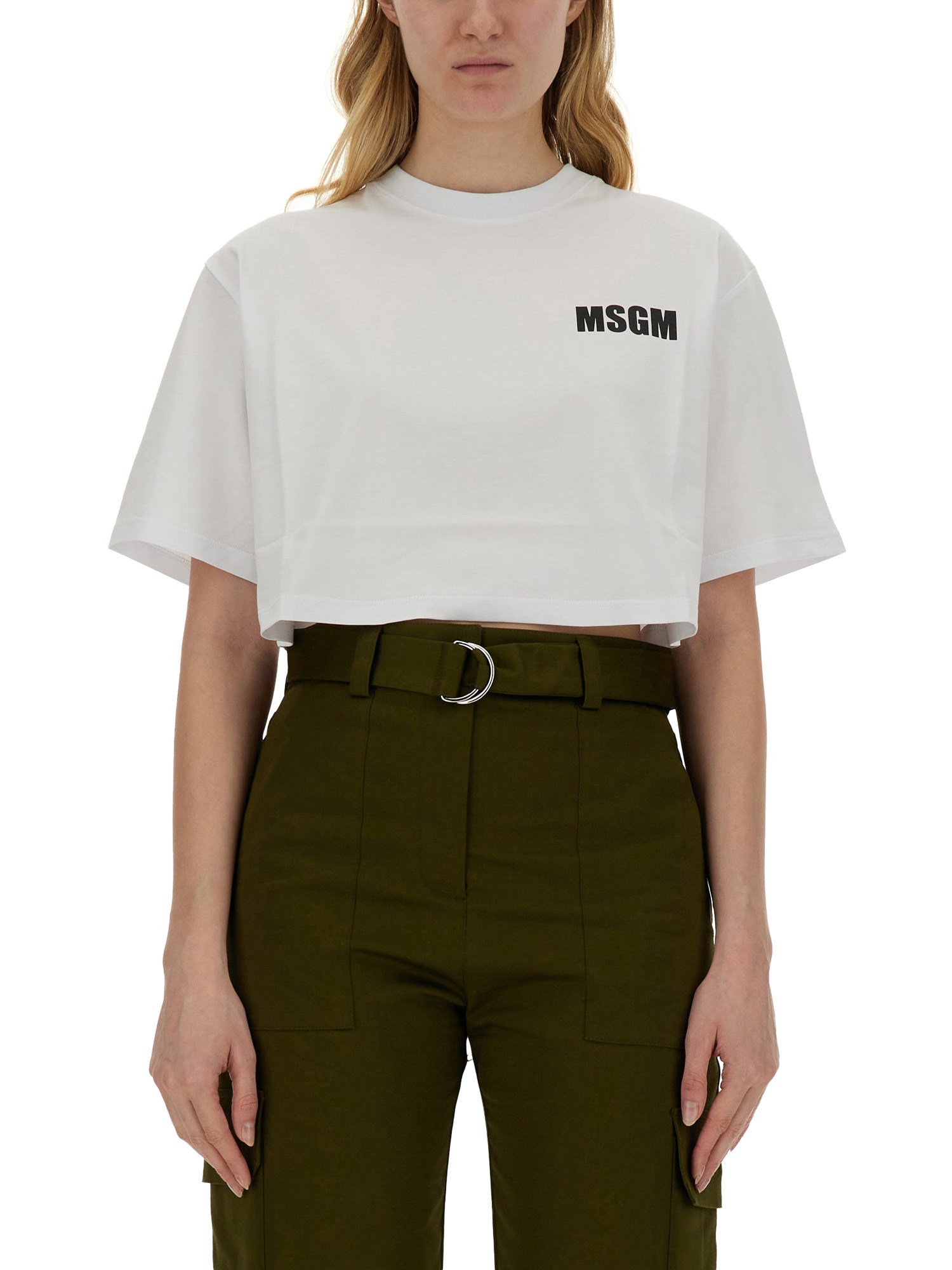 Shop Msgm Cropped T-shirt In White