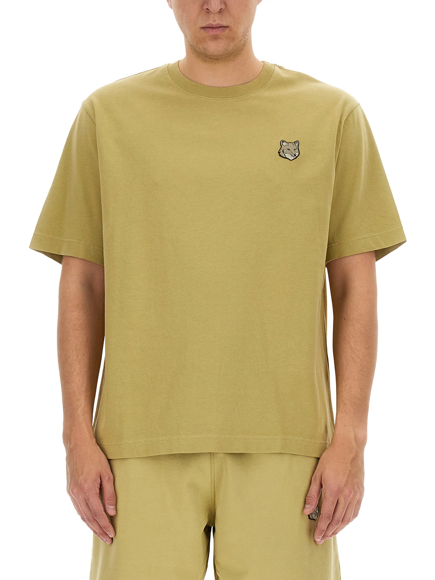 Maison Kitsuné Cotton T-shirt With Patch In Beige