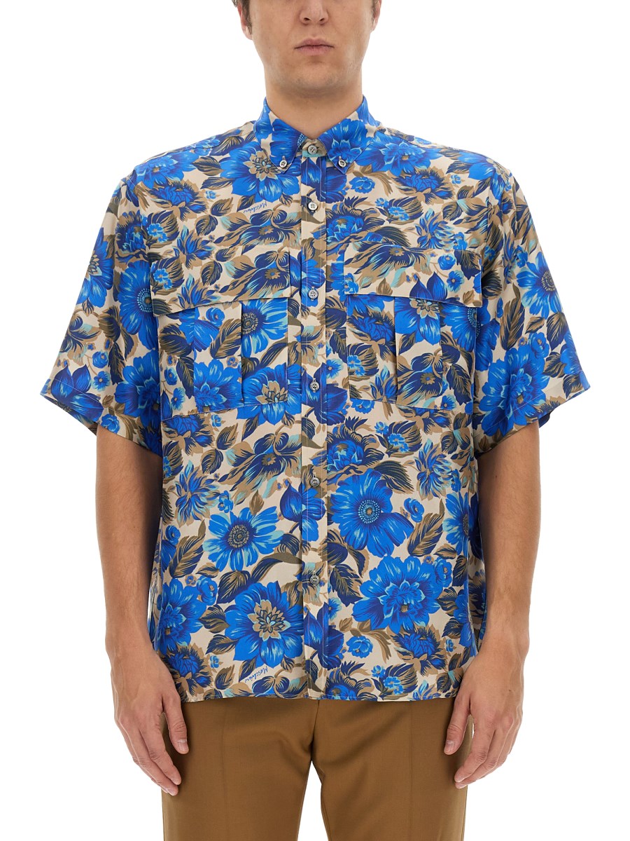 MOSCHINO CAMICIA A MANICHE CORTE CON STAMPA ALLOVER BLUE FLOWERS