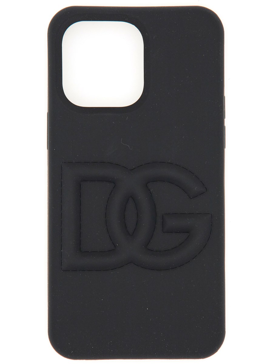 DOLCE & GABBANA COVER I-PHONE 14 PRO MAX IN GOMMA CON DG LOGO