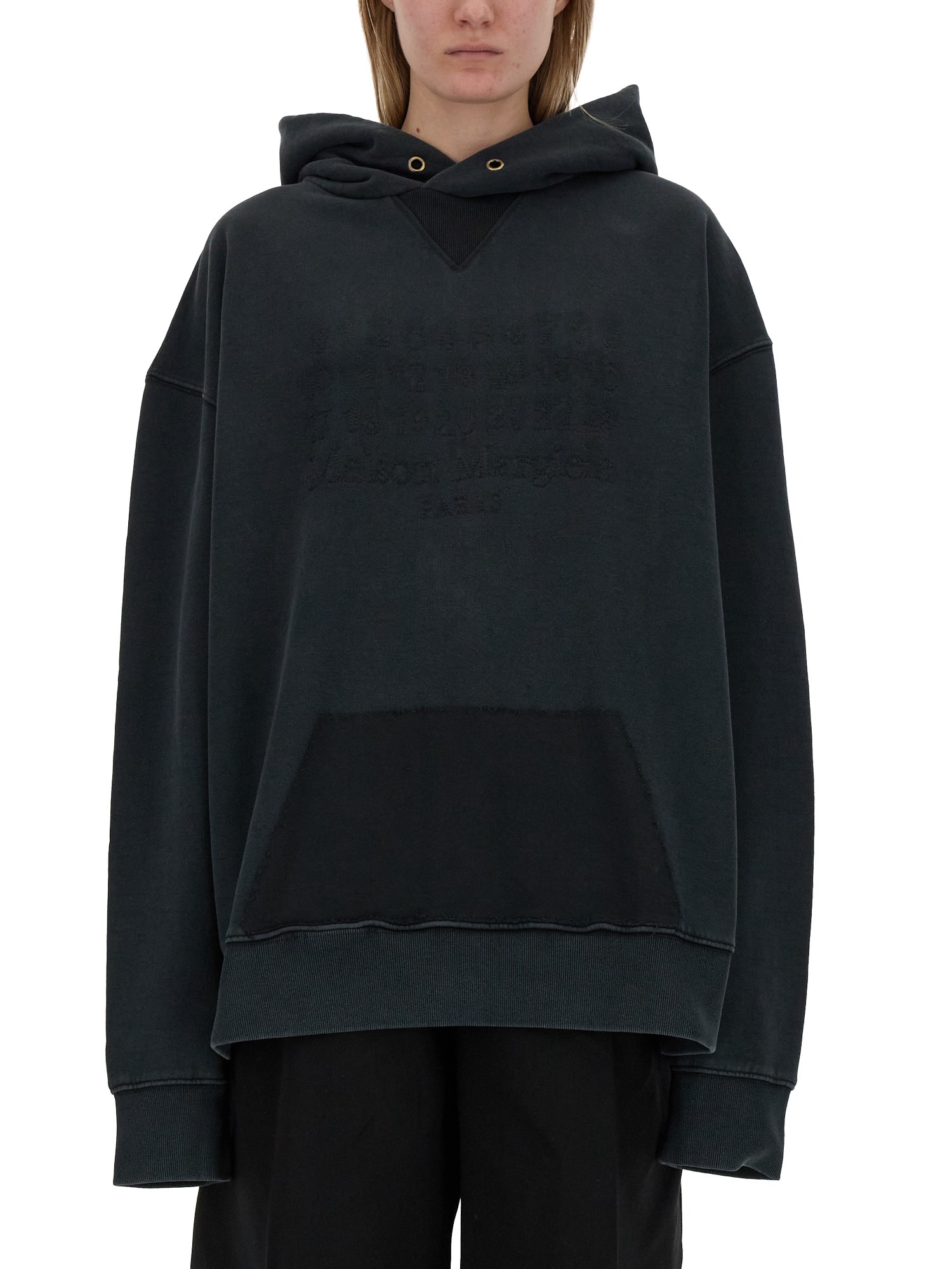 Shop Maison Margiela Sweatshirt With Logo And Hood In Black