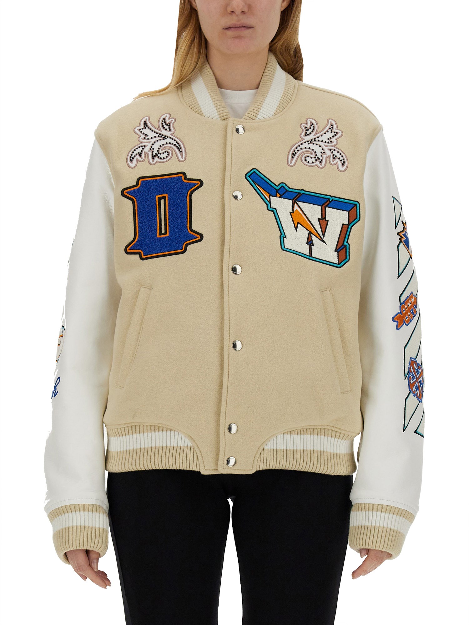 Shop Off-white Varsity Jacket In Beige