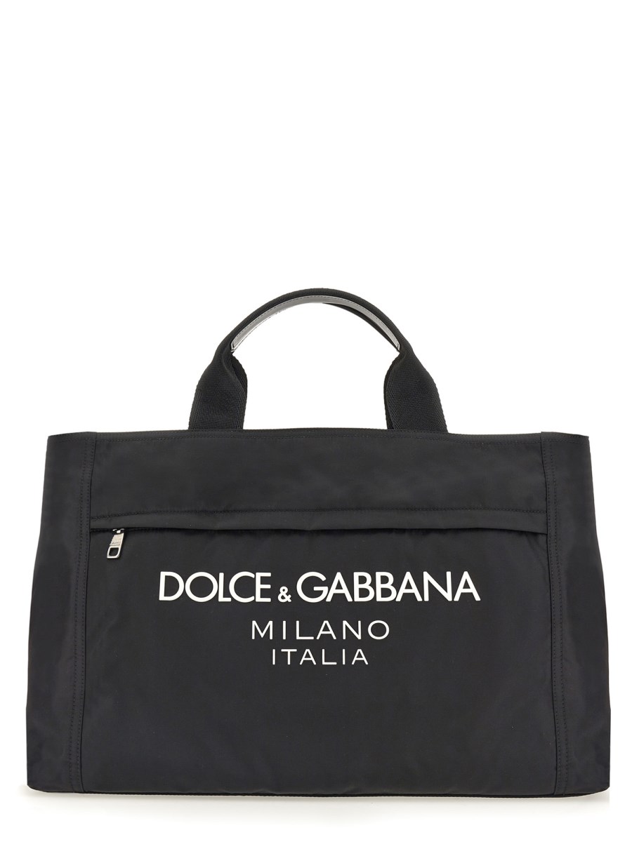 DOLCE & GABBANA BORSONE IN NYLON CON LOGO GOMMATO